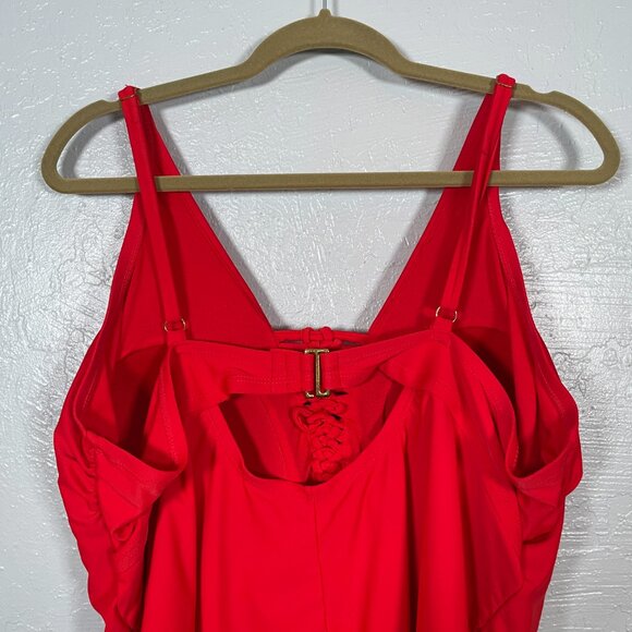 Catalina Women Plus Size 3X Red Lace Up One Piece Swimsuit Padded Swim Beach - Picture 7 of 9